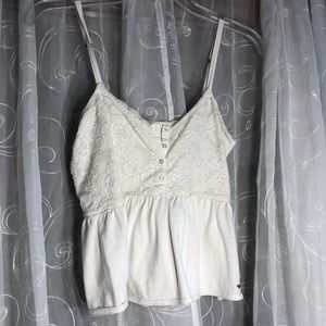 white tank top, Hollister, lace detail, buttons